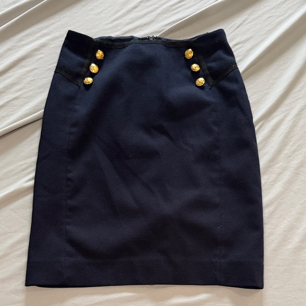 The Limited Navy Pencil Skirt with Decorative Gold Buttons